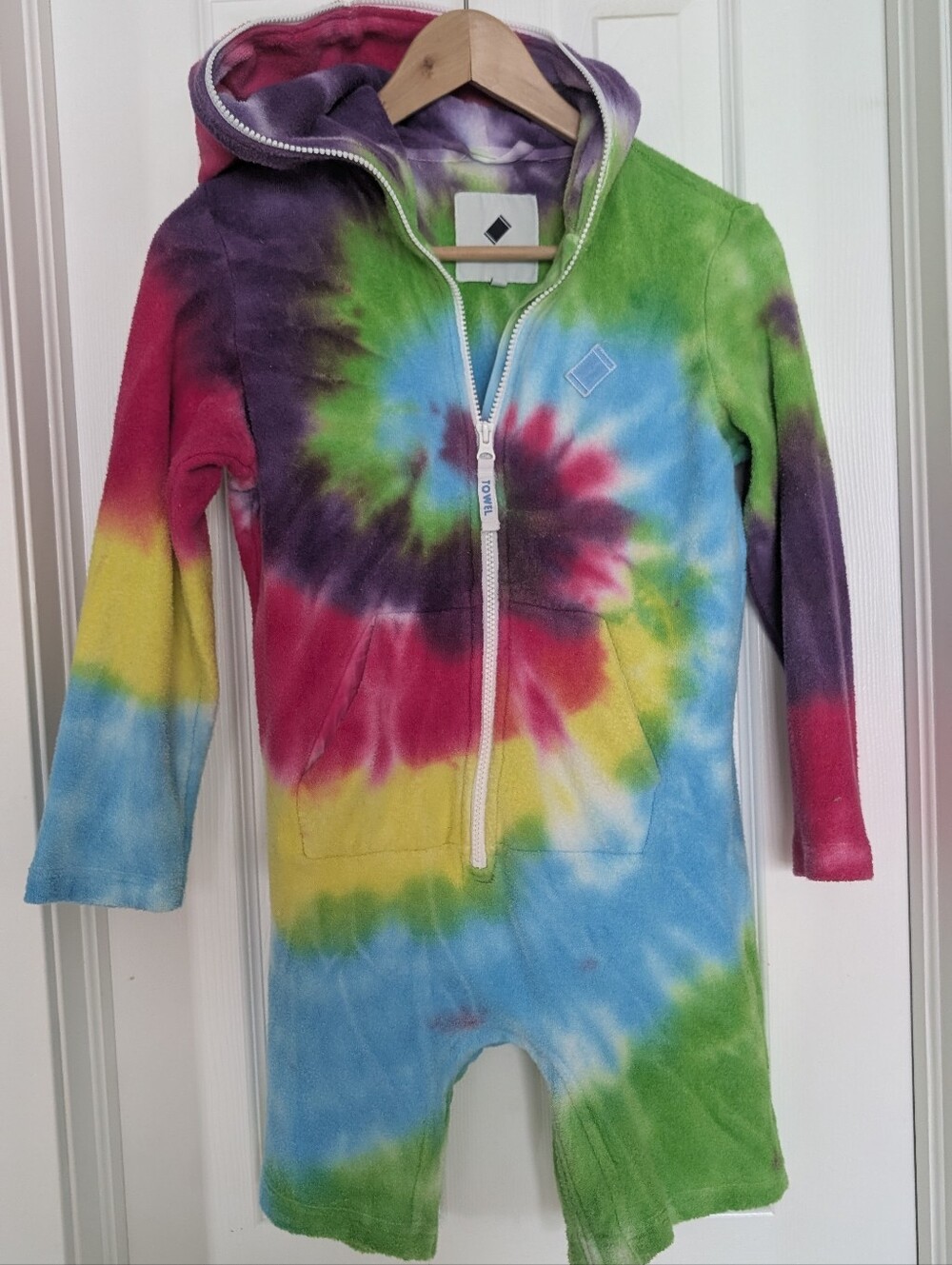 Kids Tie-Dye Hooded One-Piece Towel Club Romper - Multicolor